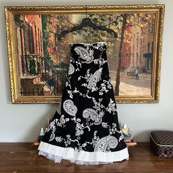 Ruby Rox Y2K Strapless Party Dress Black Paisley Size Small - Picture 1 of 4